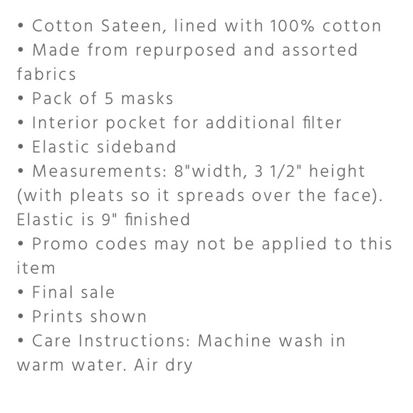 Johnny Was Sateen masks PLEASE READ - Picture 5 of 5